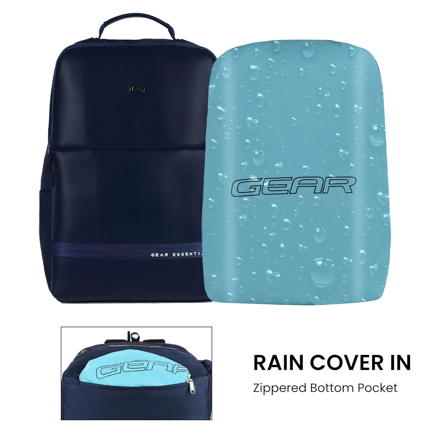 Gear Elevate 17"/20L Faux Leather Water Resistant Anti-Theft Laptop Bag/Backpack/Office Bag with Rain Cover for Men/Women (Navy-Mint) - Image 6