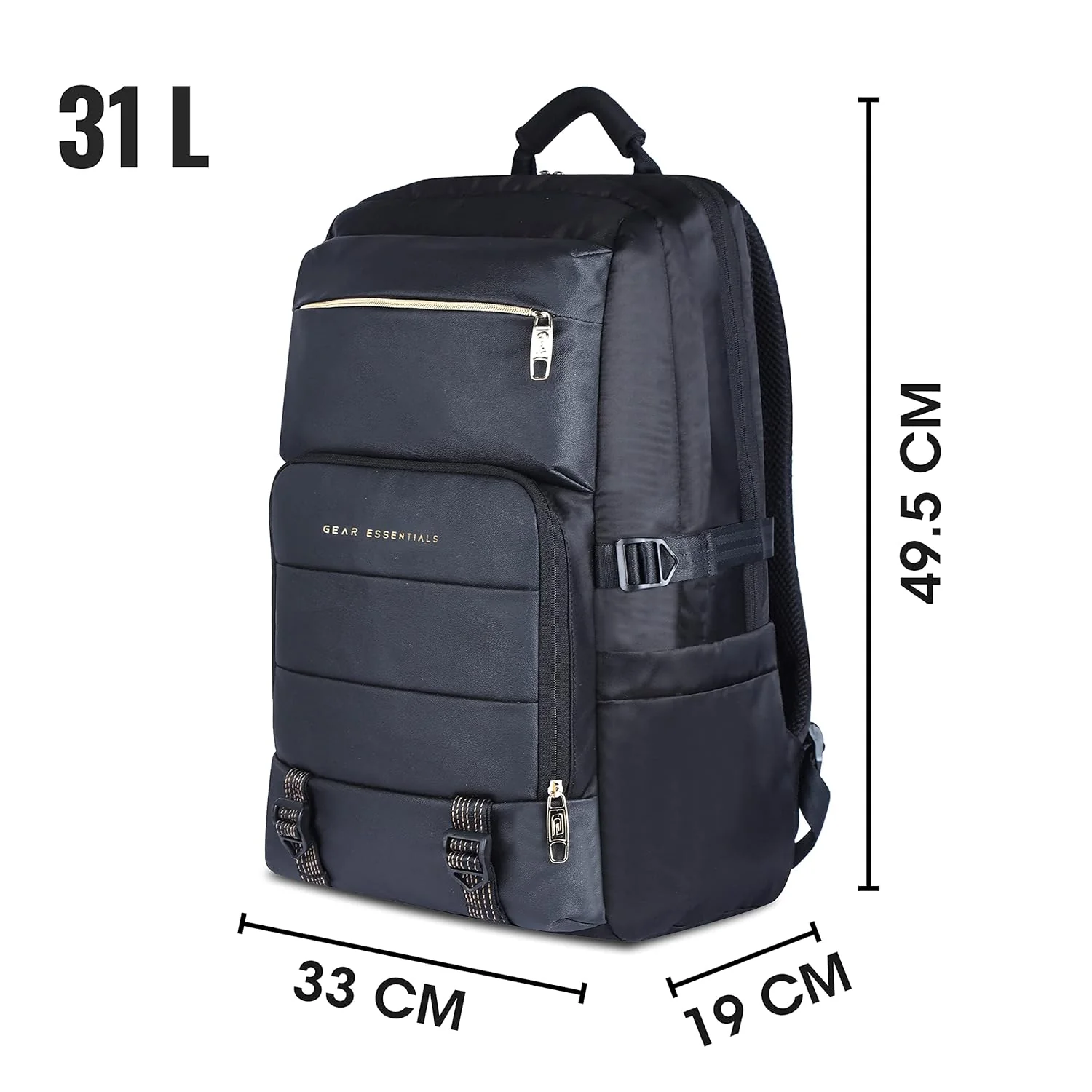 Gear Double Decker 19"/31L Large Water Resistant Faux Leather Laptop Backpack | Backpack | Office Bag | Daypack | Travel Bag | Casual Backpack Men/Women (Black - Black) - Image 3