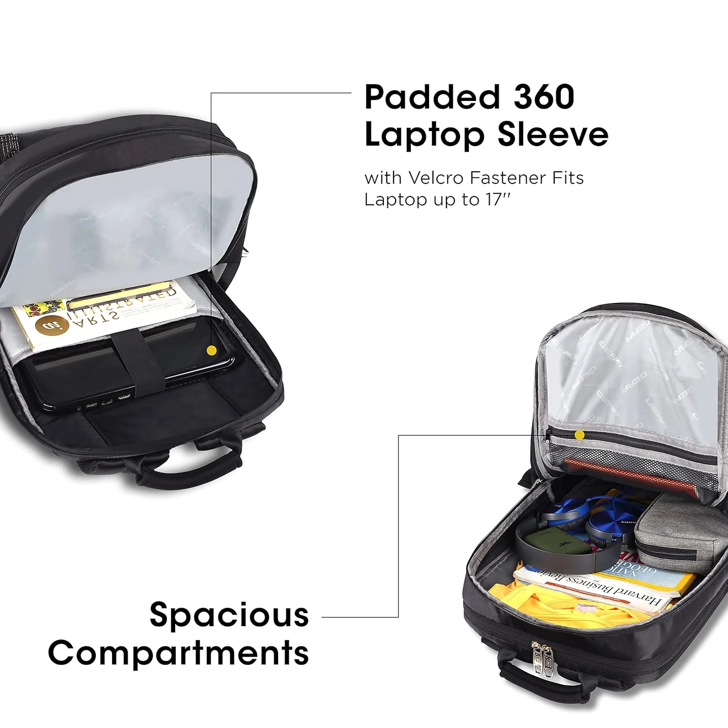 Gear Double Decker 19"/31L Large Water Resistant Faux Leather Laptop Backpack | Backpack | Office Bag | Daypack | Travel Bag | Casual Backpack Men/Women (Black - Black) - Image 7