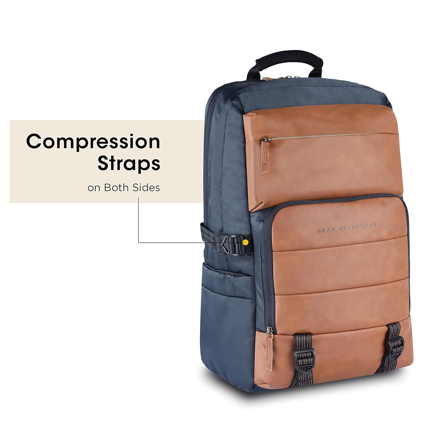 Gear Double Decker 19"/31L Large Water Resistant Faux Leather Laptop Backpack | Backpack | Office Bag | Daypack | Travel Bag | Casual Backpack Men/Women (Navy-Tan) - Image 4