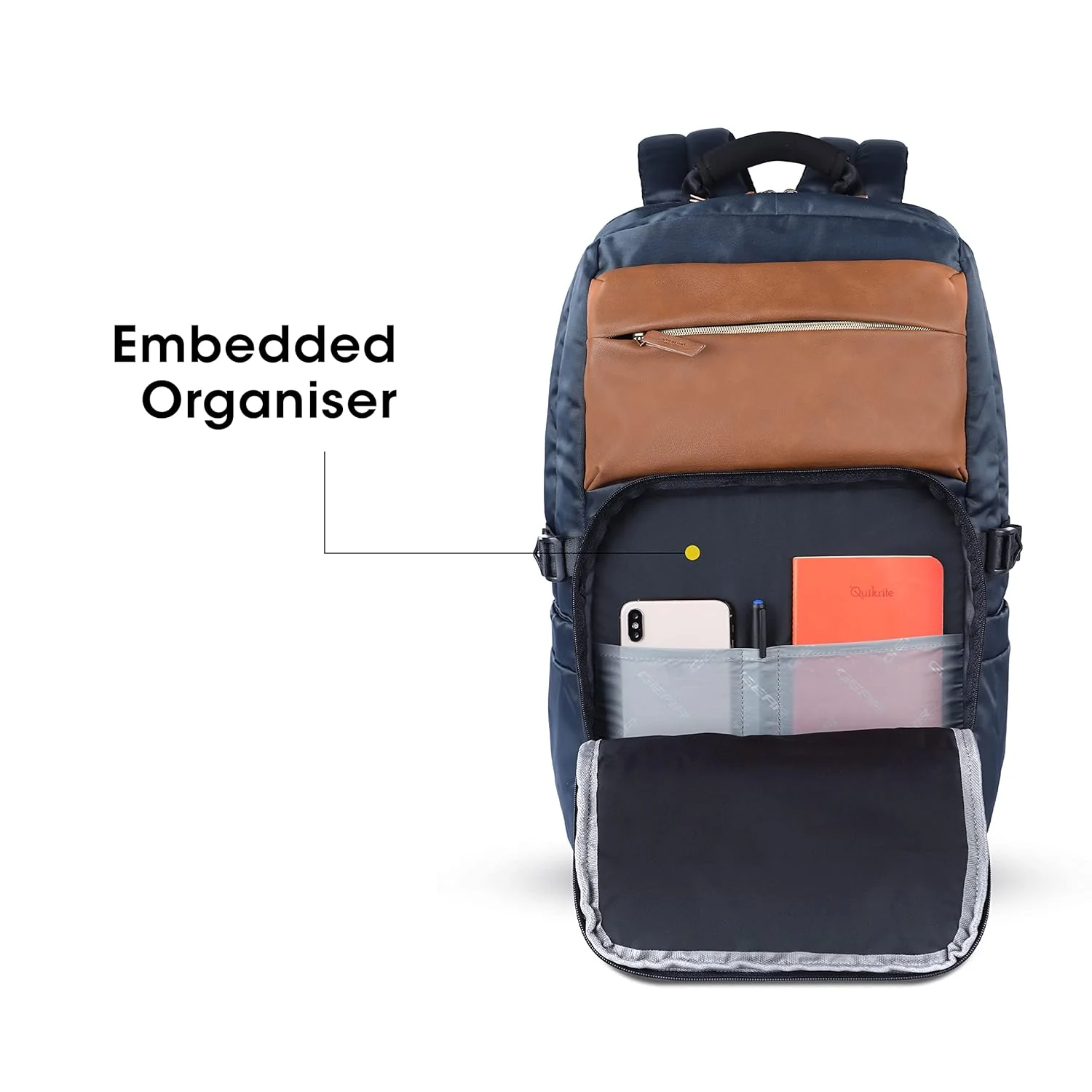 Gear Double Decker 19"/31L Large Water Resistant Faux Leather Laptop Backpack | Backpack | Office Bag | Daypack | Travel Bag | Casual Backpack Men/Women (Navy-Tan) - Image 7
