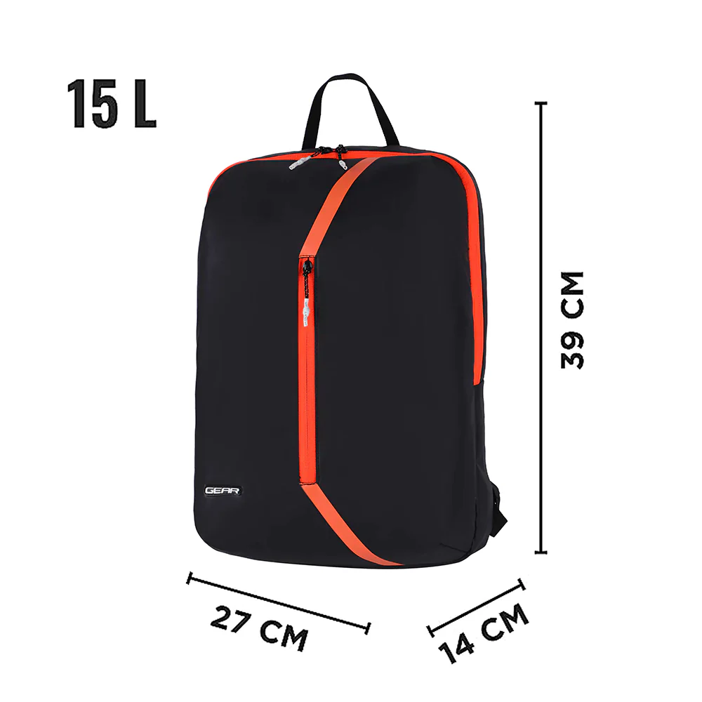 Gear Lite 15L Small Water Resistant Backpack (Black/Neon Orange) - Image 3