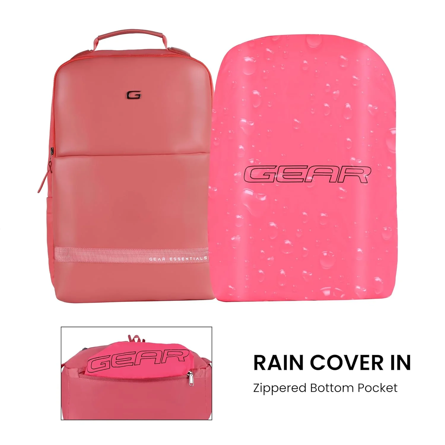 Gear Elevate 17"/20L Faux Leather Water Resistant Anti-Theft Laptop Bag/Backpack/Office Bag with Rain Cover for Men/Women (Pink) - Image 6