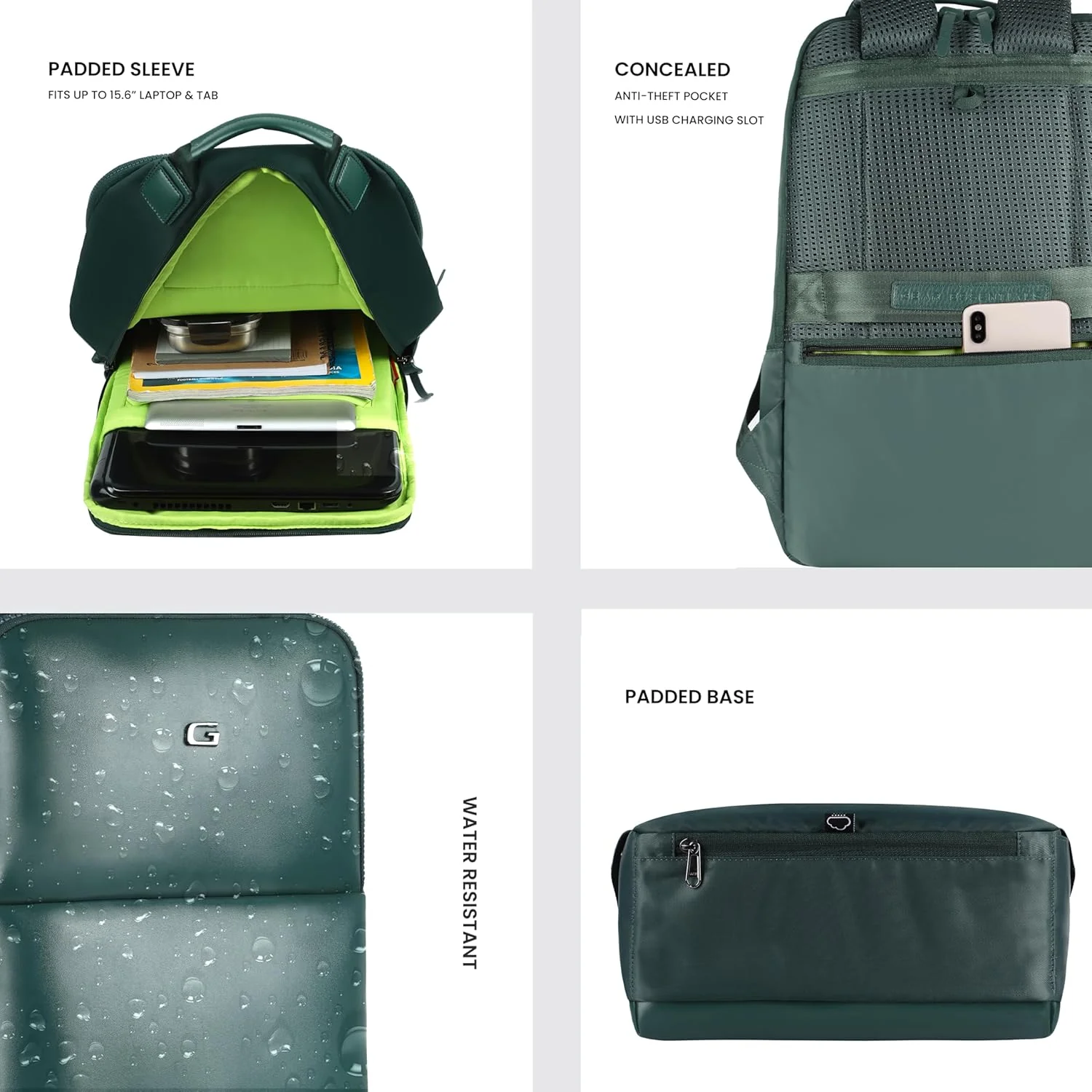 Gear Elevate 17"/20L Faux Leather Water Resistant Anti-Theft Laptop Bag/Backpack/Office Bag with Rain Cover for Men/Women (Green) - Image 4