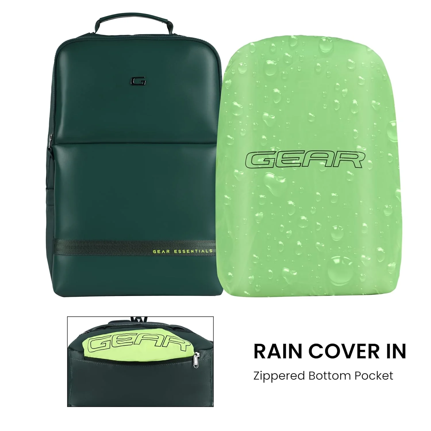 Gear Elevate 17"/20L Faux Leather Water Resistant Anti-Theft Laptop Bag/Backpack/Office Bag with Rain Cover for Men/Women (Green) - Image 6
