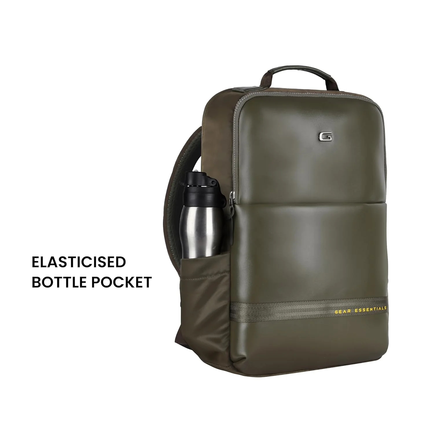 Gear Elevate 17"/20L Faux Leather Water Resistant Anti-Theft Laptop Bag/Backpack/Office Bag with Rain Cover for Men/Women (Olive-Yellow) - Image 5