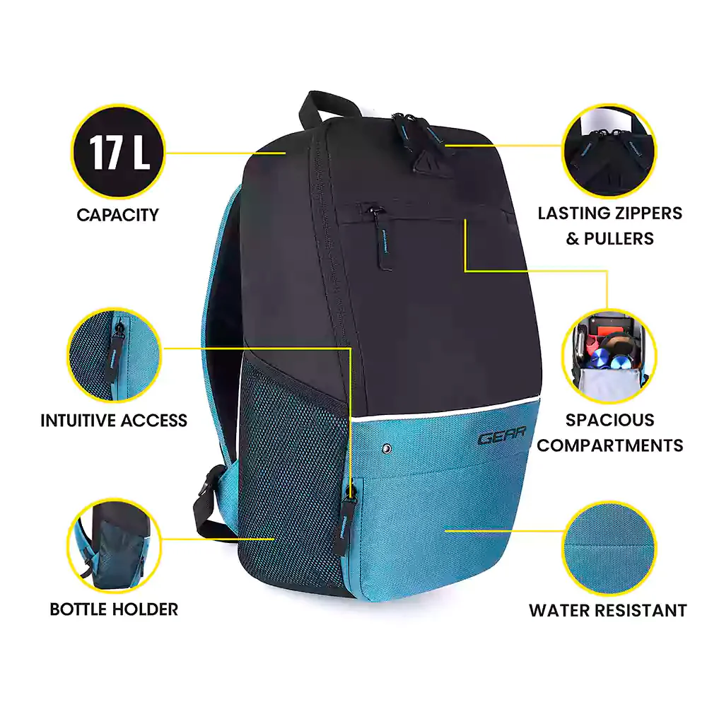 Suprior XL 17L Backpack with Shoe Pocket (Black-Teal) - Image 10