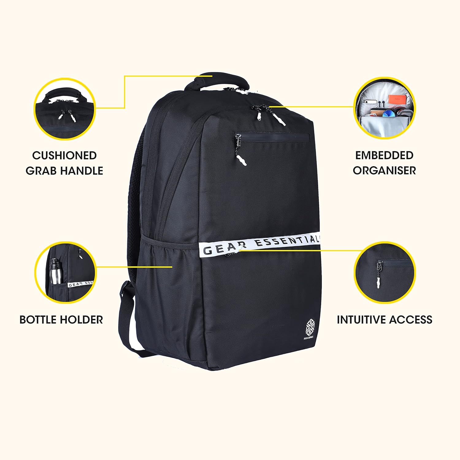 Gear LOGI-Q 27L Backpack with Trolley Sleeve for Men/Women (Black-White) - Image 10