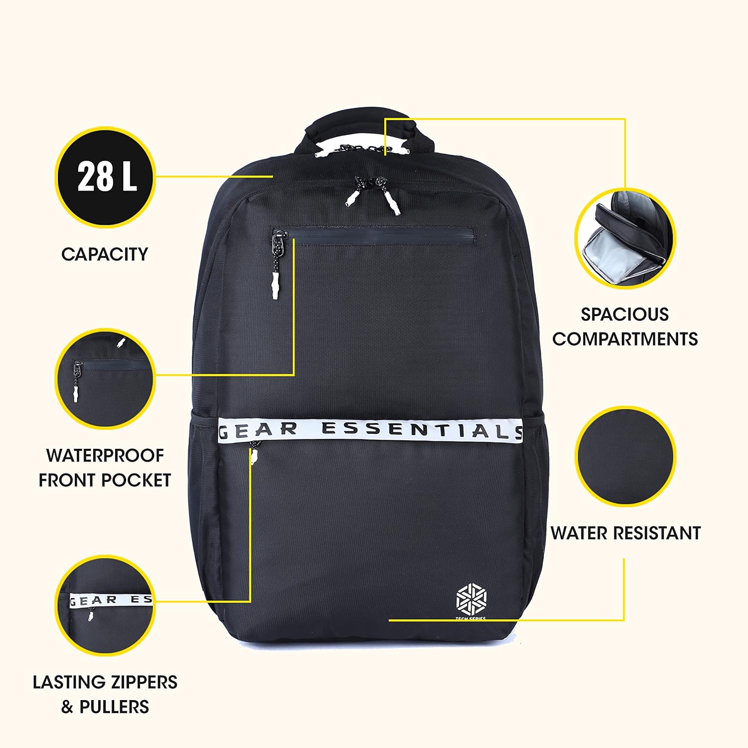 Gear LOGI-Q 27L Backpack with Trolley Sleeve for Men/Women (Black-White) - Image 11