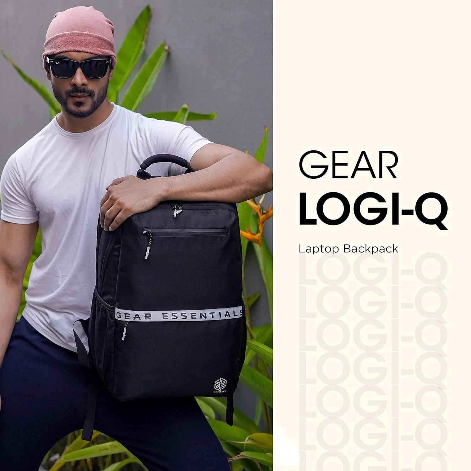 Gear LOGI-Q 27L Backpack with Trolley Sleeve for Men/Women (Black-White) - Image 3