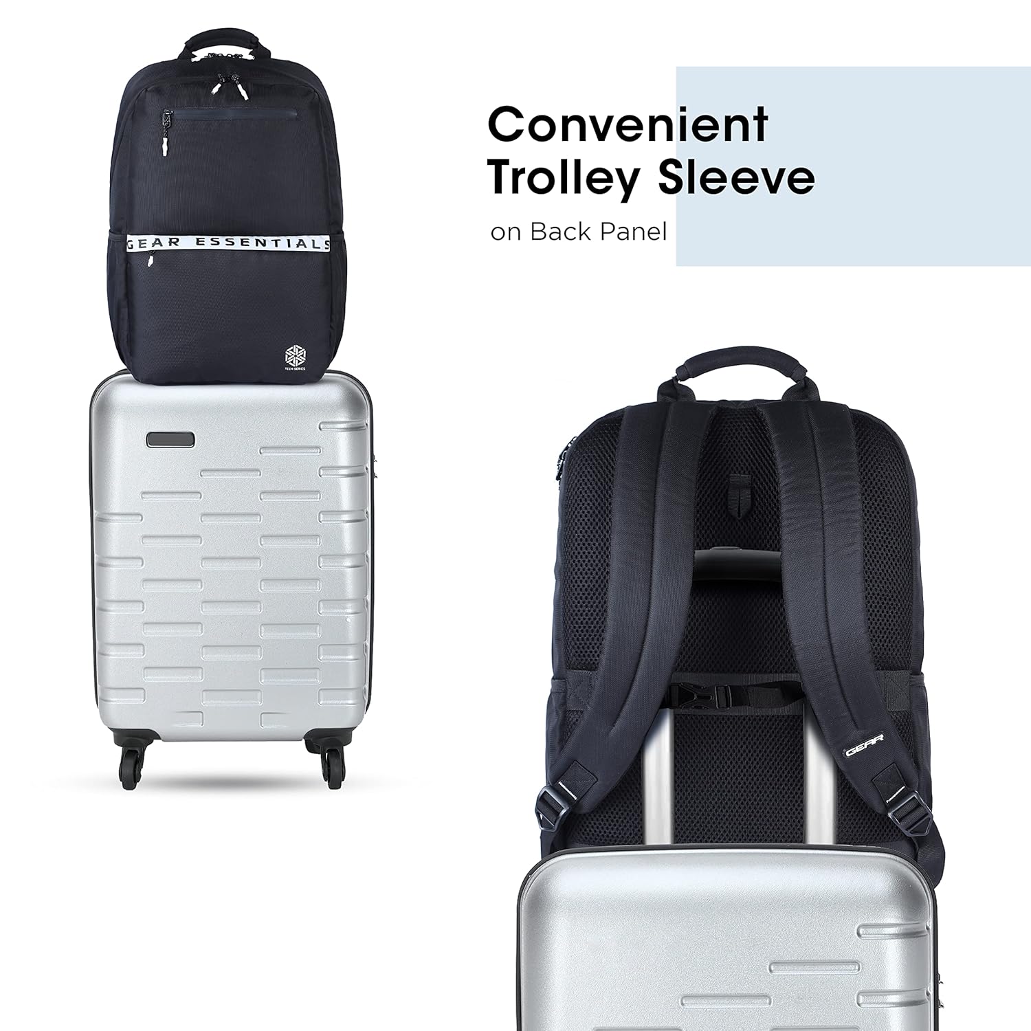 Gear LOGI-Q 27L Backpack with Trolley Sleeve for Men/Women (Black-White) - Image 8
