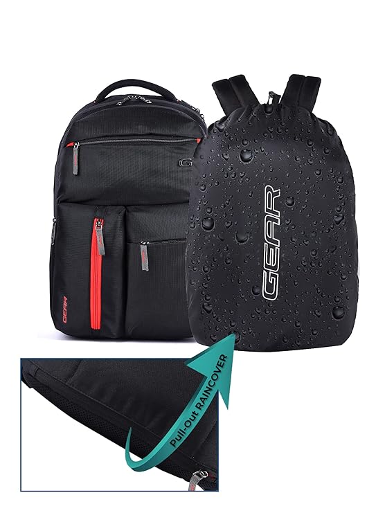 Gear Journey 29L Laptop Backpack with Rain Cover (Black-Red) - Image 3