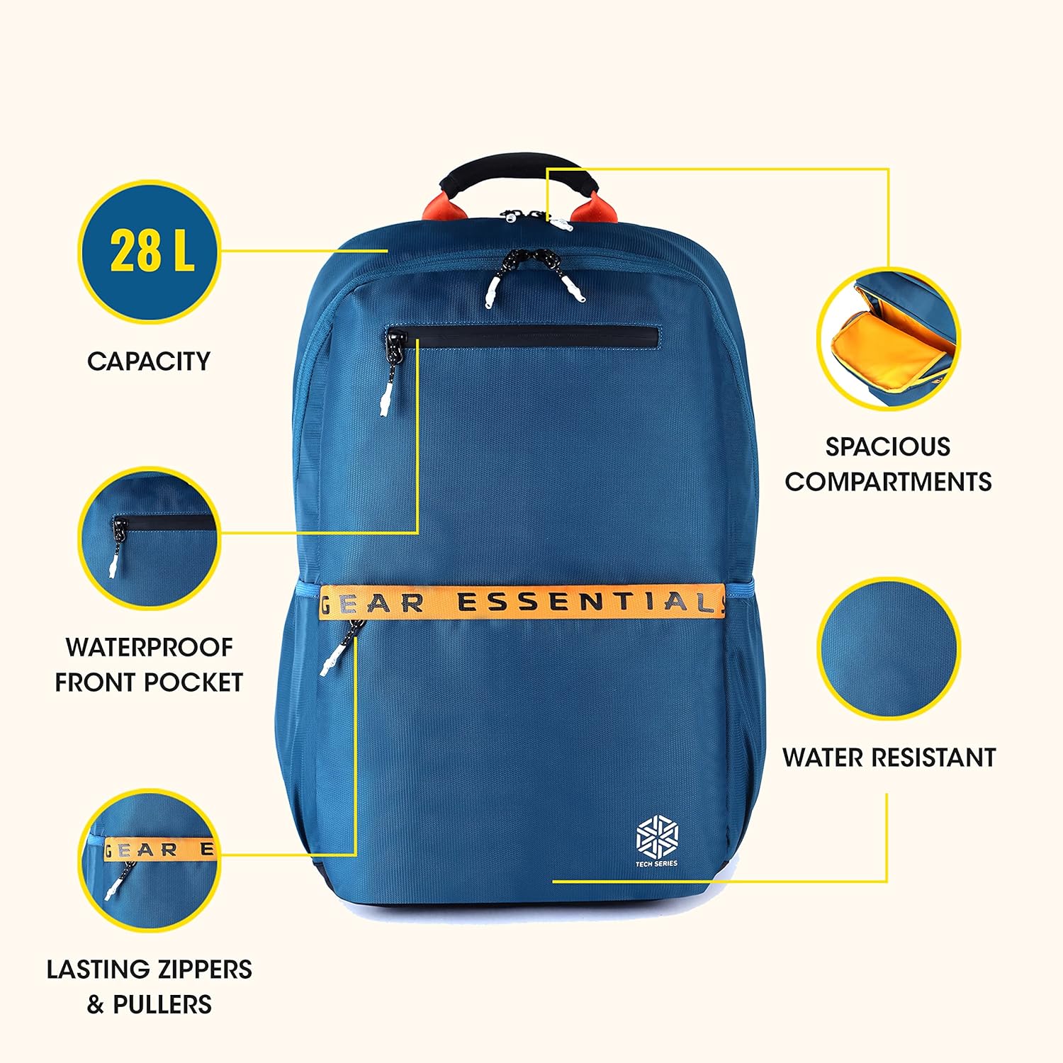 Gear LOGI-Q 27L Backpack with Trolley Sleeve for Men/Women (Teal-Yellow) - Image 10