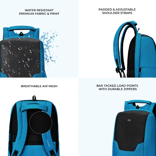 Gear NG Future 18"/27L Large Anti-Theft Faux Leather Water Resistant Laptop Backpack | Casual Backpack | Daypack | Travel Backpack | College Bag For Men/Women (Teal) - Image 4