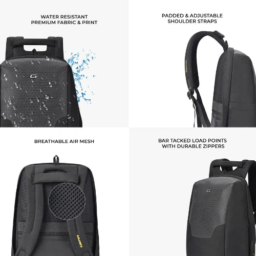 Gear NG Future 18"/27L Large Anti-Theft Faux Leather Water Resistant Laptop Backpack | Casual Backpack | Daypack | Travel Backpack | College Bag For Men/Women (Black) - Image 3