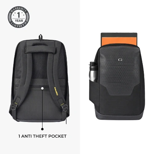 Gear NG Future 18"/27L Large Anti-Theft Faux Leather Water Resistant Laptop Backpack | Casual Backpack | Daypack | Travel Backpack | College Bag For Men/Women (Black) - Image 5