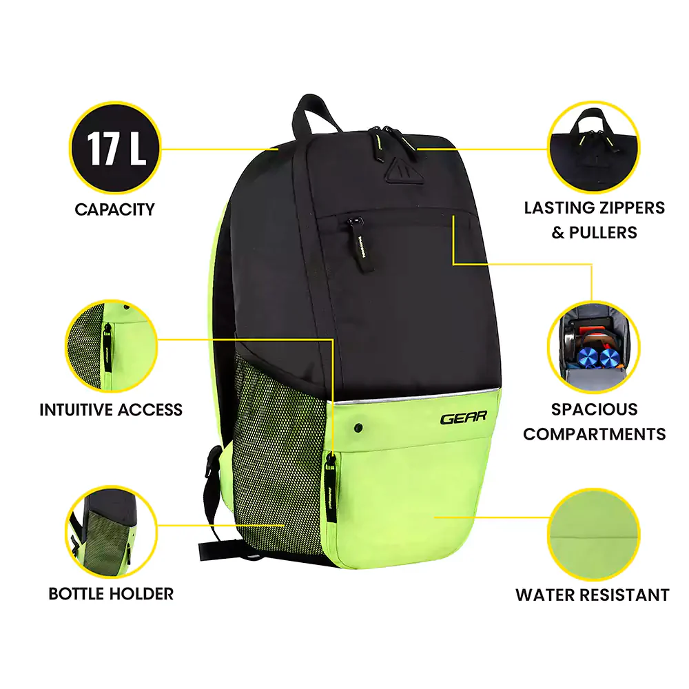 Suprior XL 17L Backpack with Shoe Pocket (Black-Fluroscent Green) - Image 12