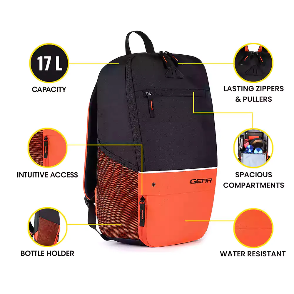 Suprior XL 17L Backpack with Shoe Pocket (Black-Orange) - Image 11