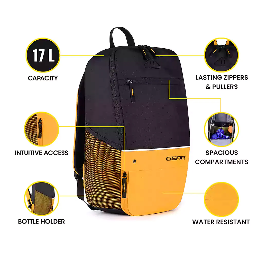 Suprior XL 17L Backpack with Shoe Pocket (Black-Yellow) - Image 6