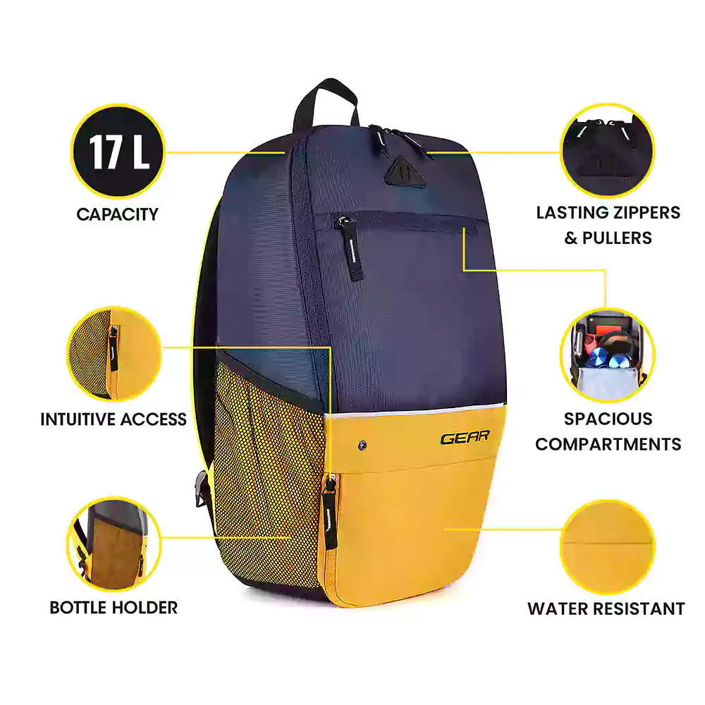 Suprior XL 17L Backpack with Shoe Pocket (Navy-Yellow) - Image 8